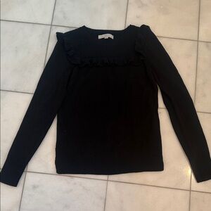 Loft Black Ruffle Yoke Long Sleeve Sweater Size Small